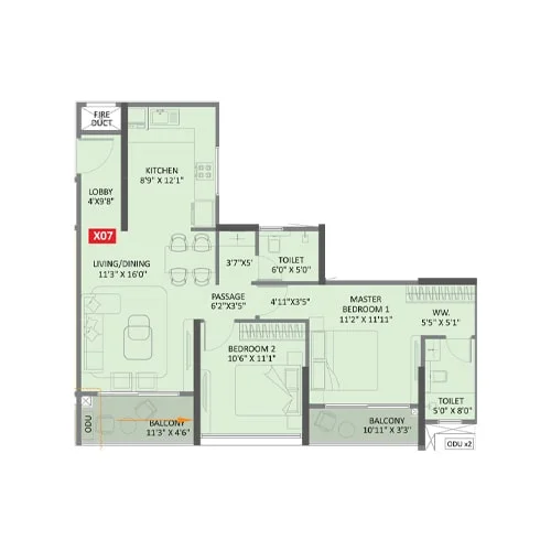 Yashada Evo Punawale 2 BHK Floorplan Image