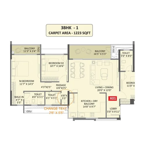 Yashada Evo Punawale 3 BHK Floorplan Image
